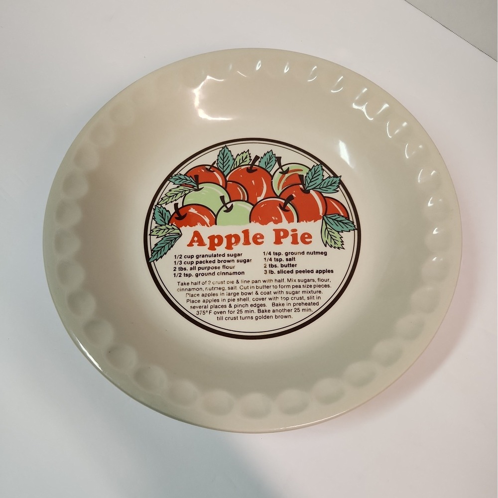Sunnycraft Apple Pie Plate Stoneware 11" Recipe Dish Collectible VTG Kitchen